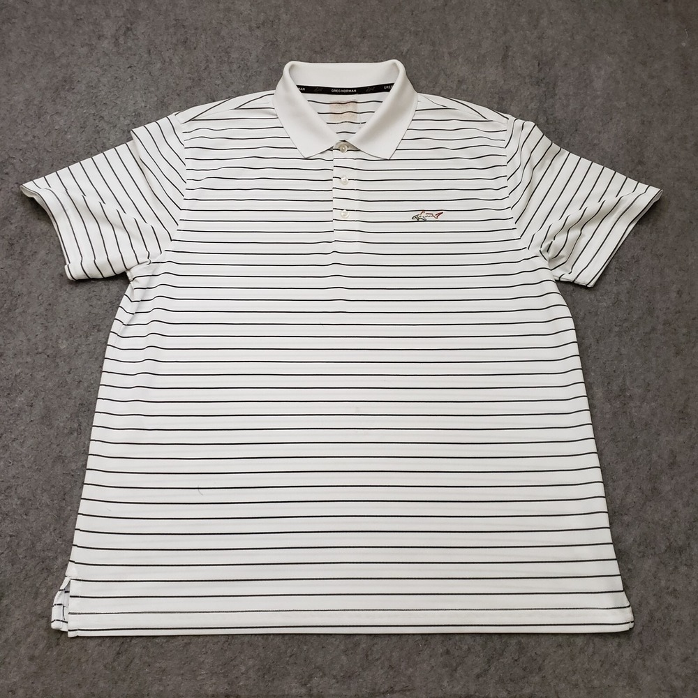 Greg Norman Polo Shirt Adult Large White Black Outdoor Golf Golfing Shark Mens *